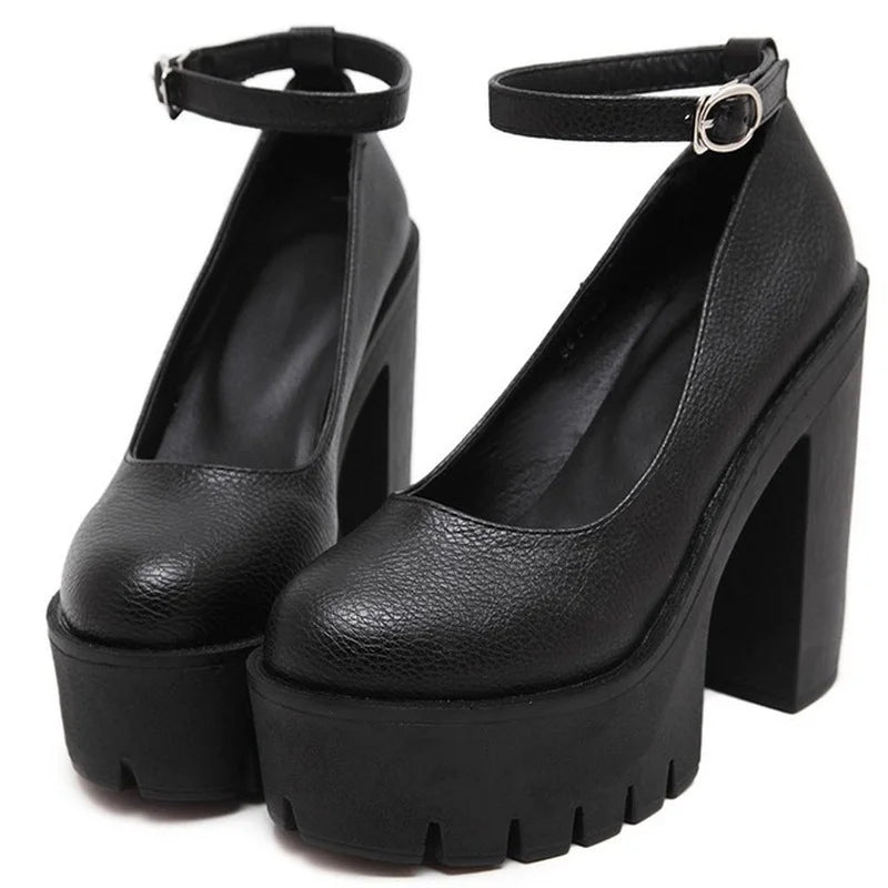 Spring Autumn Casual High Heels Shoes Sexy Chunky Heel Platform  Shoes White Black Size 42 Single shoes