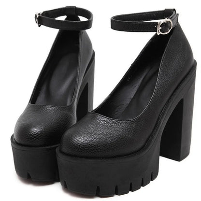 Spring Autumn Casual High Heels Shoes Sexy Chunky Heel Platform  Shoes White Black Size 42 Single shoes