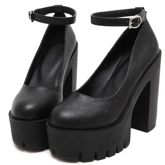 Spring Autumn Casual High Heels Shoes Sexy Chunky Heel Platform  Shoes White Black Size 42 Single shoes