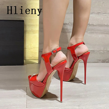 Hlieny 2026 Summer Style Sexy 16cm High Heels Buckle Strap Sandals Women Peep Toe Nightclub Party Stripper Shoes Big Size 45 46