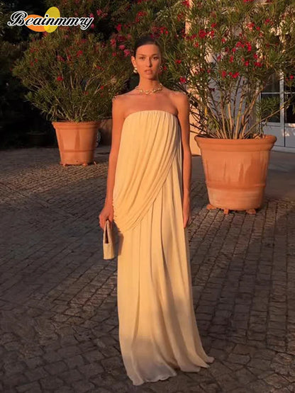 Women's Strapless Draped Maxi Dress