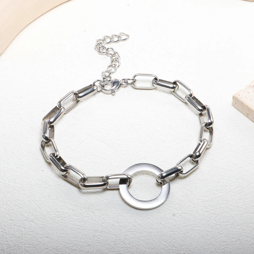Stainless Steel Round Pendant Chain Bracelet jewelry