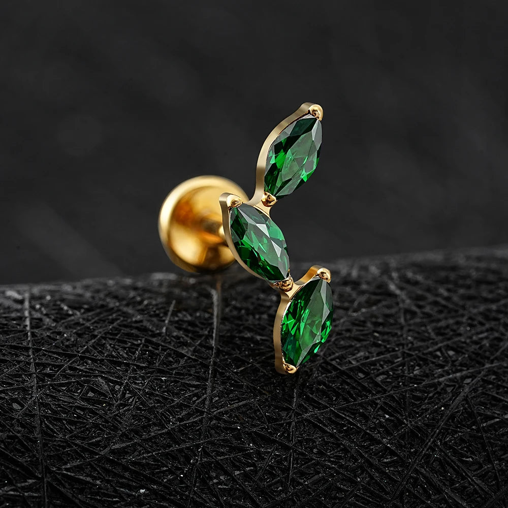 Right Grand ASTM F136 Titanium Triple Marquise Labret Stud 16G CZ Cluster Climber Cartilage Earring Tragus Helix Ear Piercing