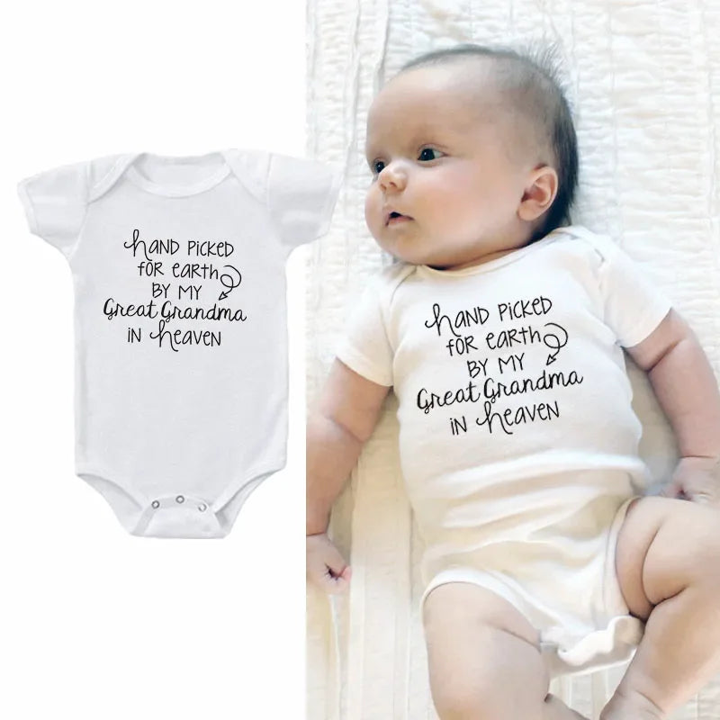Hand Picked For Earth By My Great Grandma In Heaven Baby Summer Bodysuits Cotton Newborn Jumpsuit Short Sleeve Body Baby Outfits