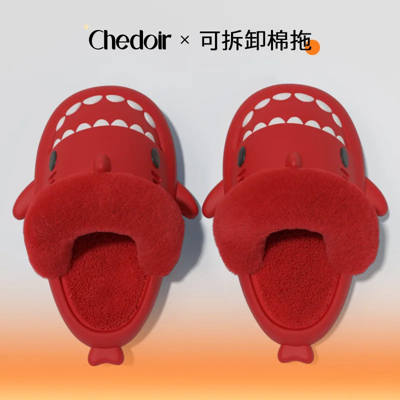 Litfun Fuzzy Shark Slippers For Women Men Winter Indoor Plush Cartoon Cotton Shoes New Outdoor Adults Kids Waterproof Furry Shoe