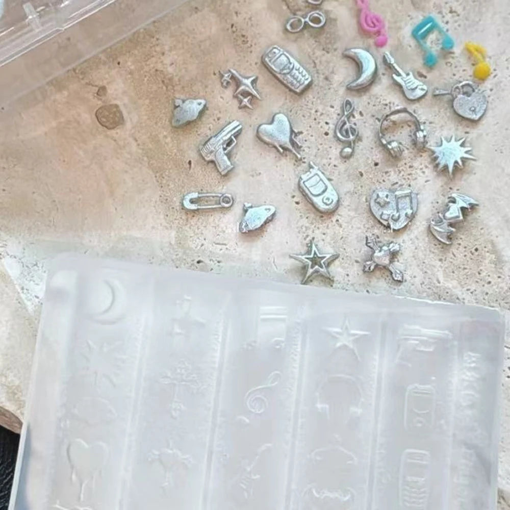 Music Phone Stars Nail Mold Sweet Cool Punk 3D Silicone Mold Plate Templates For Nails Charms Crafts Transparent Mold Decor