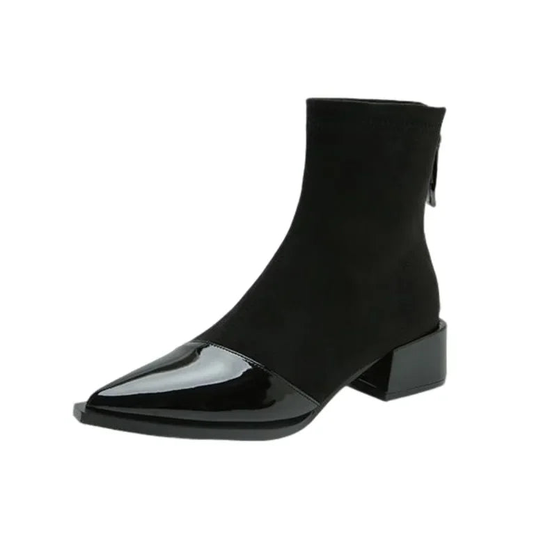 Women's 2025 New Autumn and Winter Fashion Retro Pointed Ankle Boots with French Temperament High Heels and Zipper Short Boots