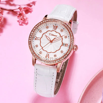 Stainless Steel Pearl Shell Design Diamond Luminous Waterproof Self-Wind Automatic Mechanical Watch for Women