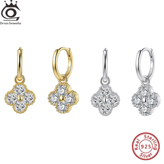 ORSA JEWELS Exquisite 925 Silver Clover Moissanite Earrings for Women Shiny D Color Moissanite Diamand Earring Jewelry MOE18
