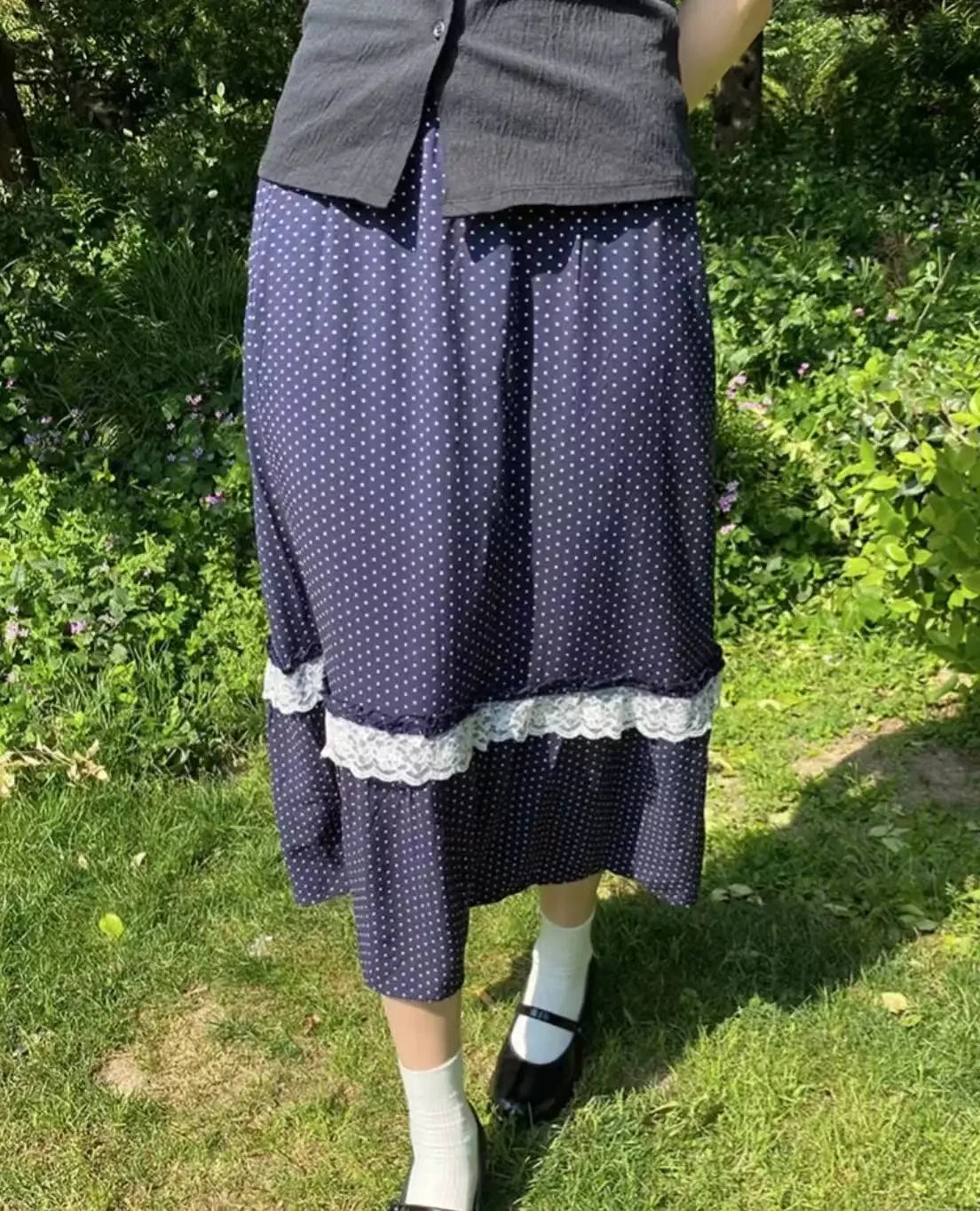 Blue Plaid Vintage Midi Skirt Women Summer New Elastic Waist Loose A-line Faldas Bottom Preppy Style Sweet Casual Long Skirts