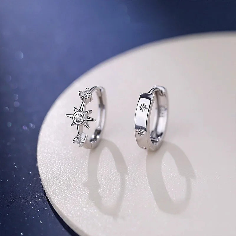925 Sterling Silver Zircon Star Asymmetry Hoop Earrings For Women Party Classic Fine Jewelry Small Niche Minimalist Accessories