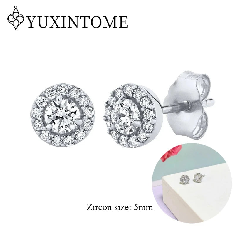 925 Sterling Silver Ear needles Crystal Zircon Small studs Earrings for Women gold-plated round Piercing Earrings New in 2022