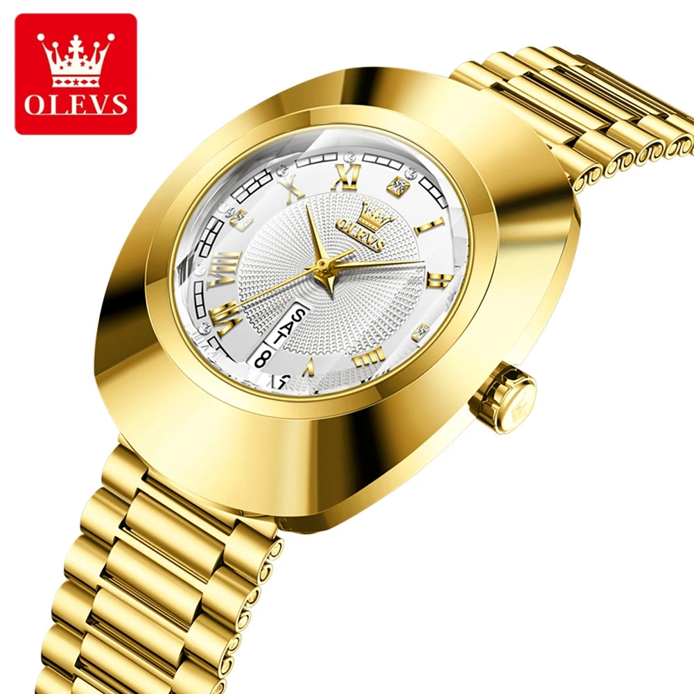 OLEVS Quartz Watch for Women Golden Tungsten Steel Luxury Elegant Waterproof Calendar High Quality Watch Women's Wristwatches