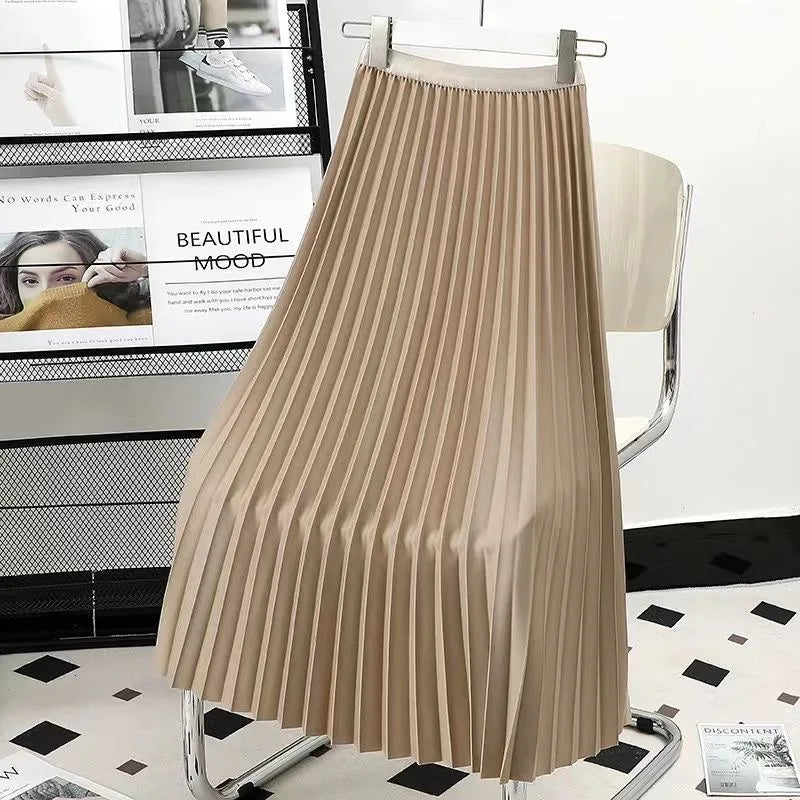 Hirsionsan Pleated Skirts Women 2023 Autumn New  Korean Fashion Vintage Solid A Line Skirt for Lady Chic Elegant Midi Skirt