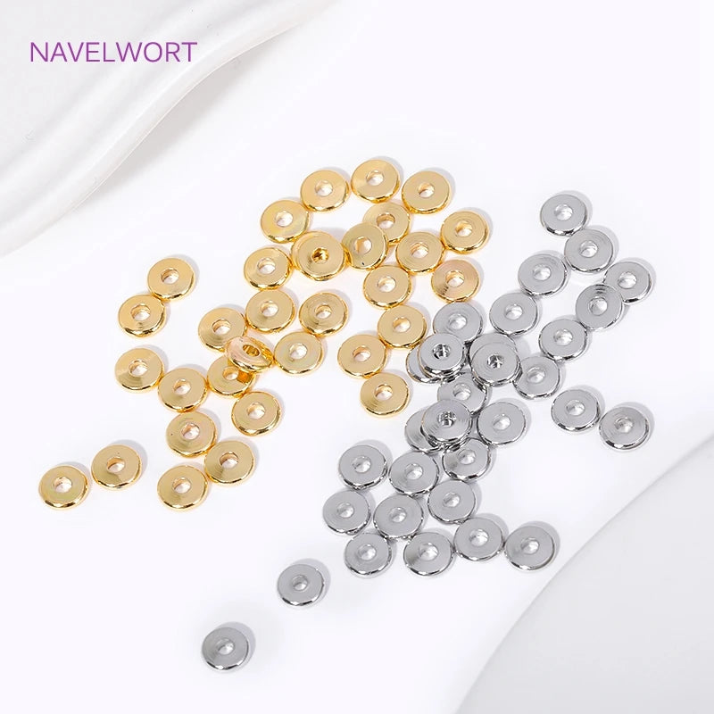 3/4/5/6MM 18K Gold Plated Round Spacer Flat Beads Brass Metal Smooth Separator Bead For Jewelry Making DIY Bracelet Accessories