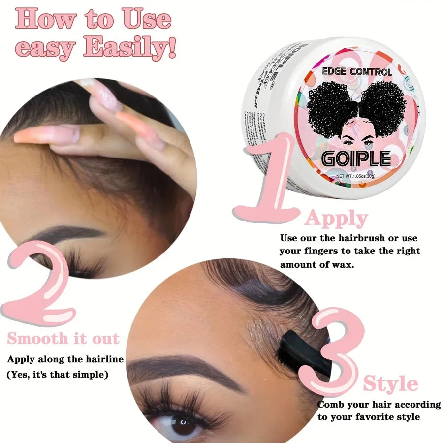 30g Edge Control Gel Women and Kid Hair Finishing Styling Wax Cream Hairline Finishing Artifact with Edge Brush & Hair Band Kit