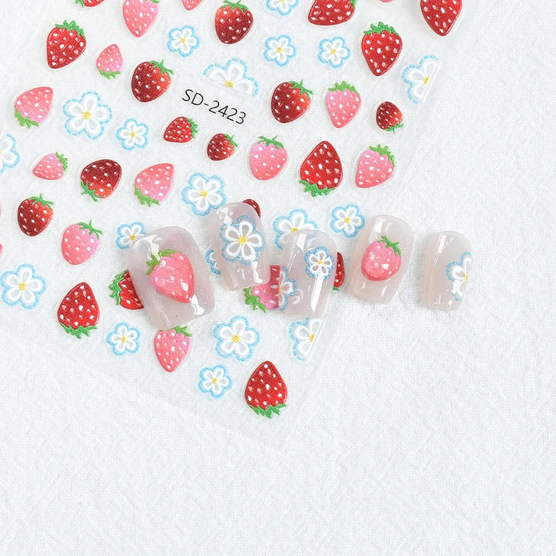 5D Embossed Nail Art Decals Elegant Petals Florals Daisy Flowers Leaves Adhesive Sliders Stickers For Manicure Tips Decoration