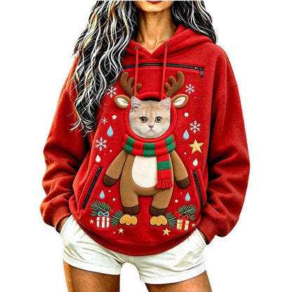 Pet Carrier Hoodie Men And Women Matching Christmas Funny And Cute Pattern Pet Pocket Hooded Sweatshirt