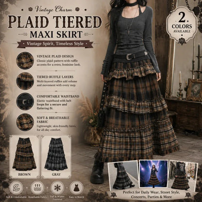 Midi Dress Vintage Plaid Skirt Women High Waist Skirt Ruffle Patchwork Irregular Hem Autumn Winter Line Slim Maxi Skirts Female