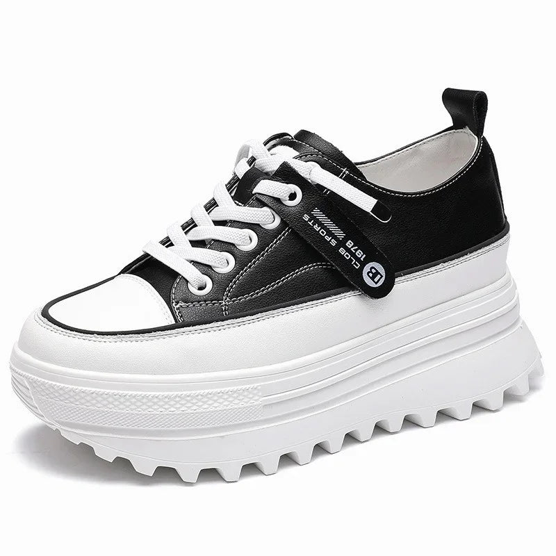 Fujin 5.5cm Genuine Leather Platform Wedge Shoes Chunky Sneaker White Casual Shoes Comfortable Breathable Autumn Autumn Shoes