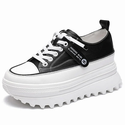 Fujin 5.5cm Genuine Leather Platform Wedge Shoes Chunky Sneaker White Casual Shoes Comfortable Breathable Autumn Autumn Shoes