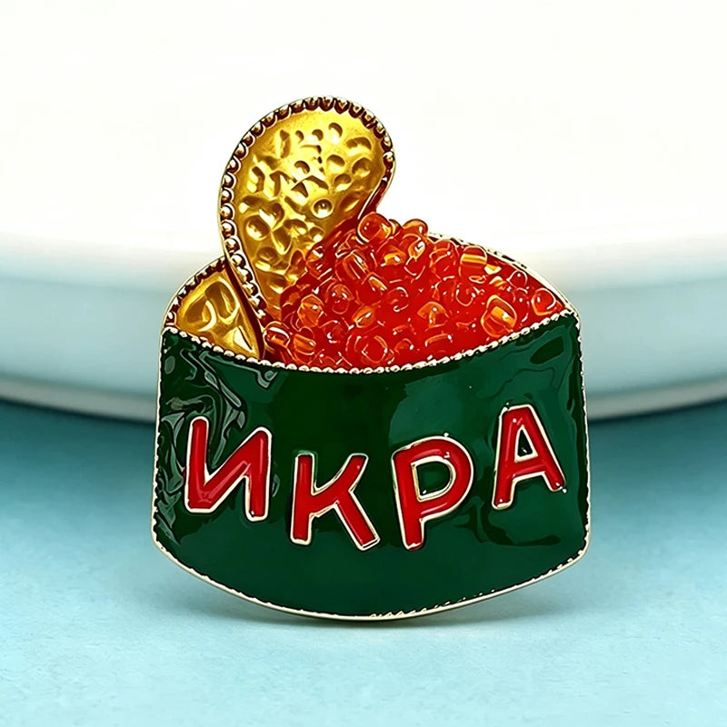 Wuli&baby Cute Caviar Can Brooches For Women Men Unisex Enamel Red-beads Tin Food Casual Party Brooch Pins Fashion Gifts