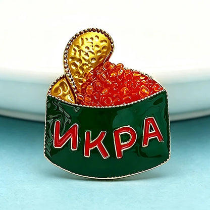 Wuli&baby Cute Caviar Can Brooches For Women Men Unisex Enamel Red-beads Tin Food Casual Party Brooch Pins Fashion Gifts