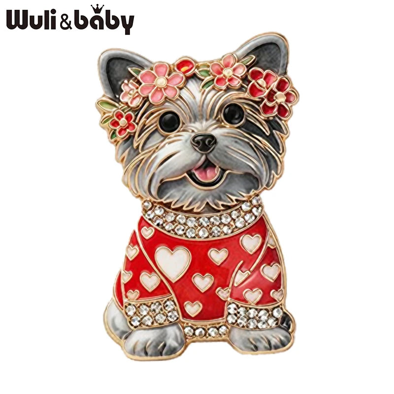 Wuli&baby Cute Sitting Dog Brooches For Women Unisex 4-color Wear Clothes Puppy Animal Party Casual Brooch Pin Gifts