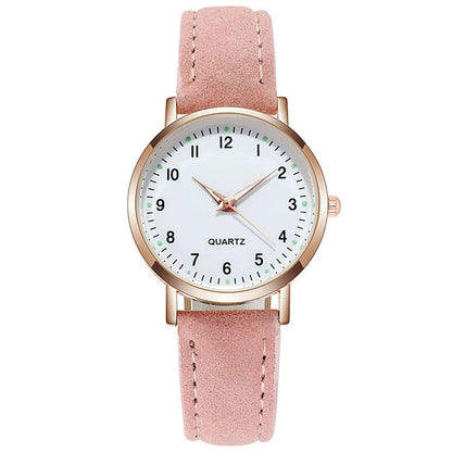 Matte Leathet Luminous-Quartz Watch Business Casual Glow-In-The-Dark Design Frosted Leather Band Watch