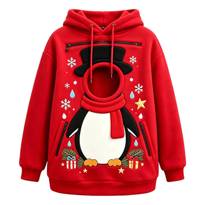 Pet Carrier Hoodie Men And Women Matching Christmas Funny And Cute Pattern Pet Pocket Hooded Sweatshirt