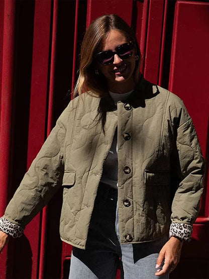 HH Female Autumn Casual Quilting Cotton Jacket Long Sleeve Single Breasted Solid With Pockets Winter Vintage Loose Warm Coat
