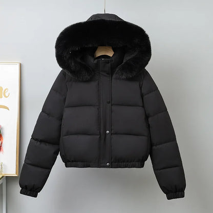 Short Coats Women Parkas Hooded Fur Collar Jackets Thick Warm Y2k Streetwear Elegant Jacket Work Coat Autumn Winter 2025