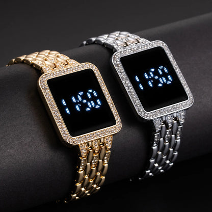 Women's Watches Top Luxury Rhinestone Digital Watches for Woman Fashion Steel Ladies Wristwatches Electronic Clock Montre Femme