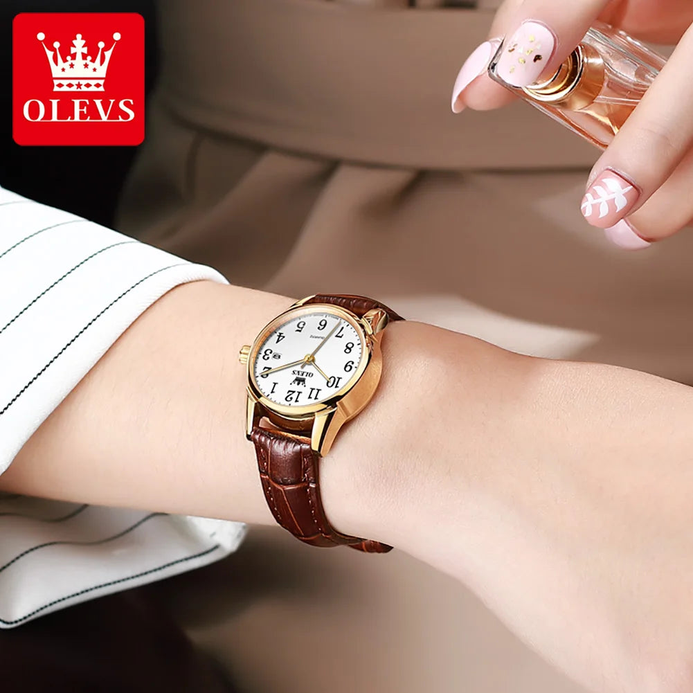 OLEVS 5566 Classic Brand Quartz Women's Watch Luxury Business Waterproof Leather Strap Elegant Dating Women's Clock Reloj Mujer