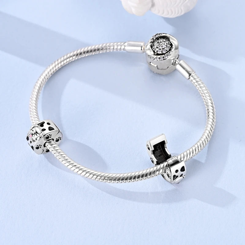 Original 925 Sterling Silver Clip Charm Inlaid Zircon Cat Butterfly Charm Silicone Spacer Beads For Women Bracelet DIY Jewelry