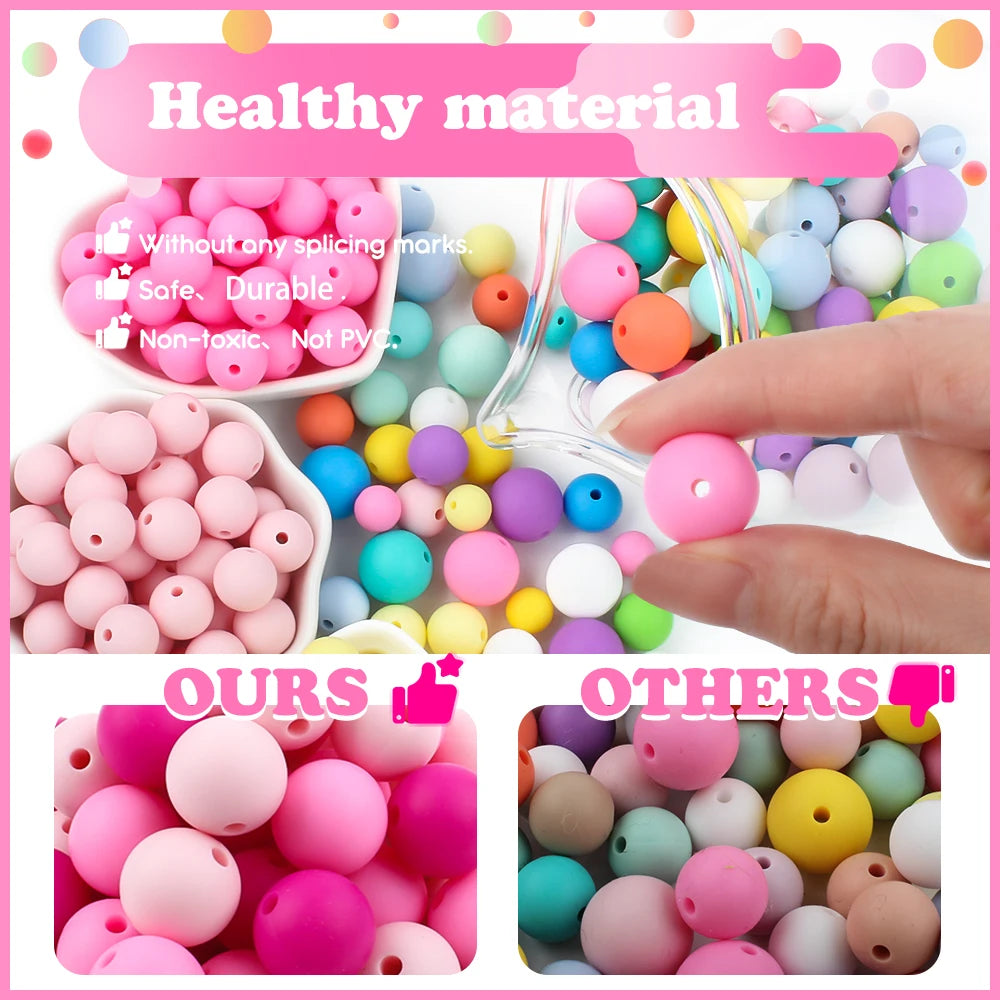 50Pcs/Lot 15mm 9mm 12mm Silicone Beads for DIY KeyChains Jewelry Making Pen Necklace Bracelet Round Loose Beads Choose Color