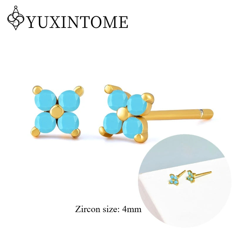 925 Sterling Silver Ear needles Crystal Zircon Small studs Earrings for Women gold-plated round Piercing Earrings New in 2022