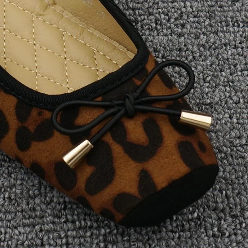 Spring Summer Shoes Women Ballet Flats Sweet Flat Bowknot Laides Brand Shoes Plus Size 42 Leopard D295