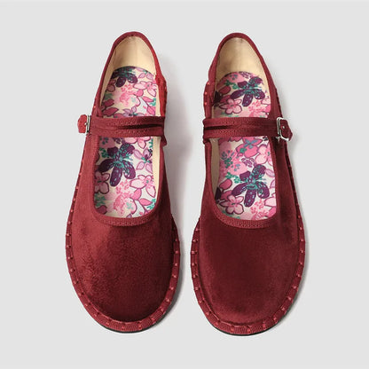 2026 Spring Designer Ballet Flats for Women Luxury Velvet Floral Pattern Buckle Design Mary Jane Shoes Elegant Party Dress Shoes