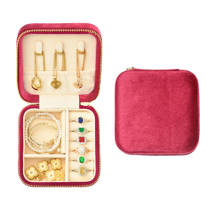 TAIMY Luxury Velvet Jewelry Box Mini Portable Travel Personalise Custom Logo Jewellery Box Square Ring Earrings Storage Case