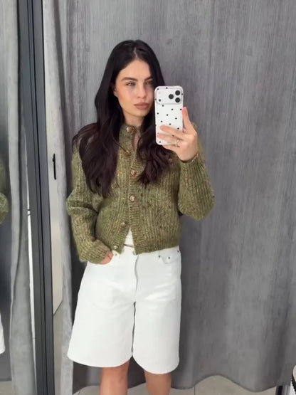 Fashion Marled Knitted Cardigan O-neck Single Breasted Long Sleeves Loose Sweater Women Casual Fashion Commute Autumn Sweaters