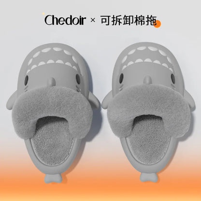 Litfun Fuzzy Shark Slippers For Women Men Winter Indoor Plush Cartoon Cotton Shoes New Outdoor Adults Kids Waterproof Furry Shoe