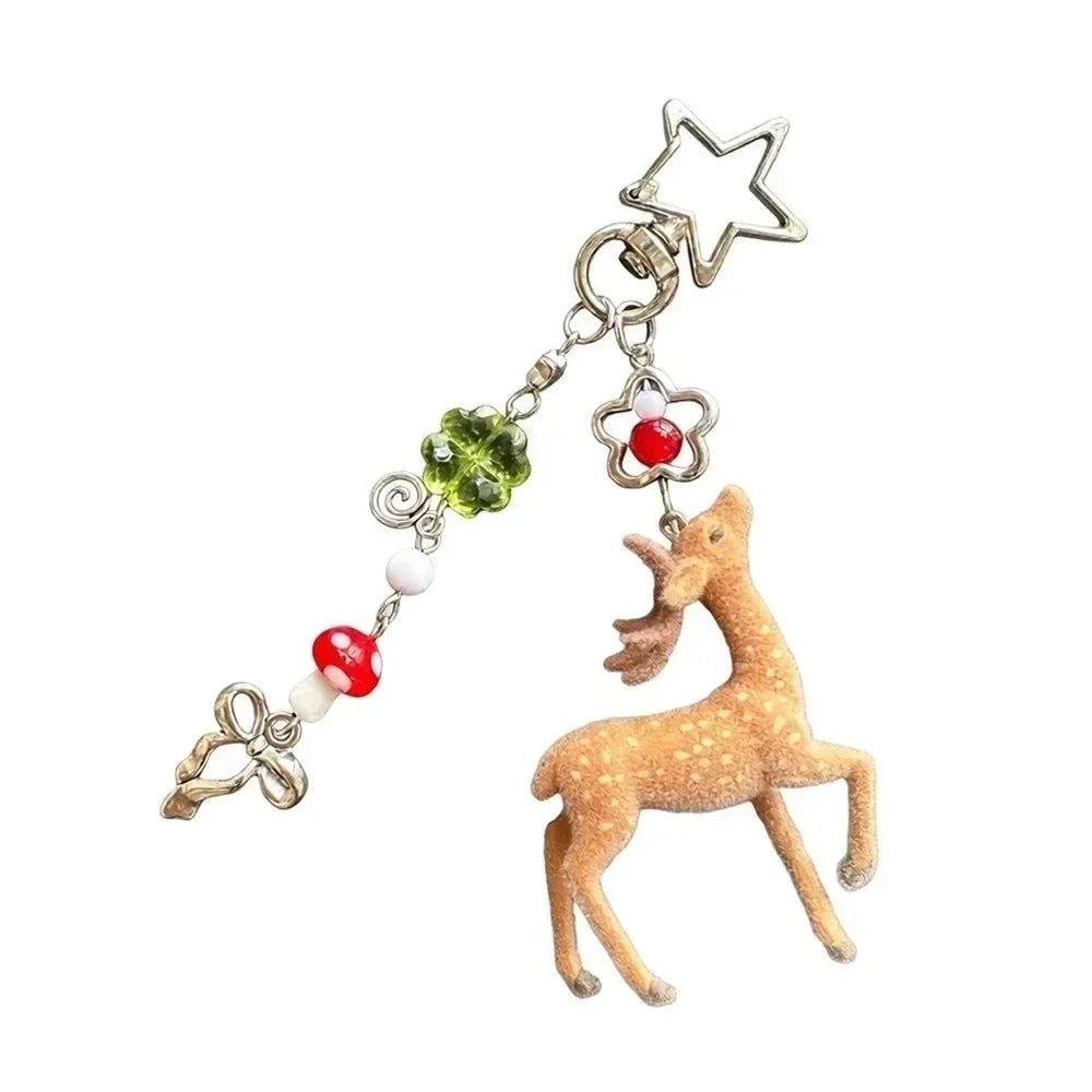 Cute Portable Deer Keychain 11.5cm Length Korean Style Phone Charms Handmade DIY Bead Case