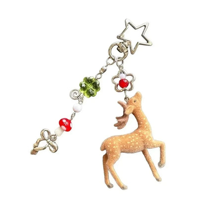 Cute Portable Deer Keychain 11.5cm Length Korean Style Phone Charms Handmade DIY Bead Case