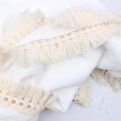 Summer Air Conditioning Blanket, Baby Stroller Cover, Double-Layer Crinkle Gauze, Infant Fringe Blanket, Pure Cotton Muslin, Chi