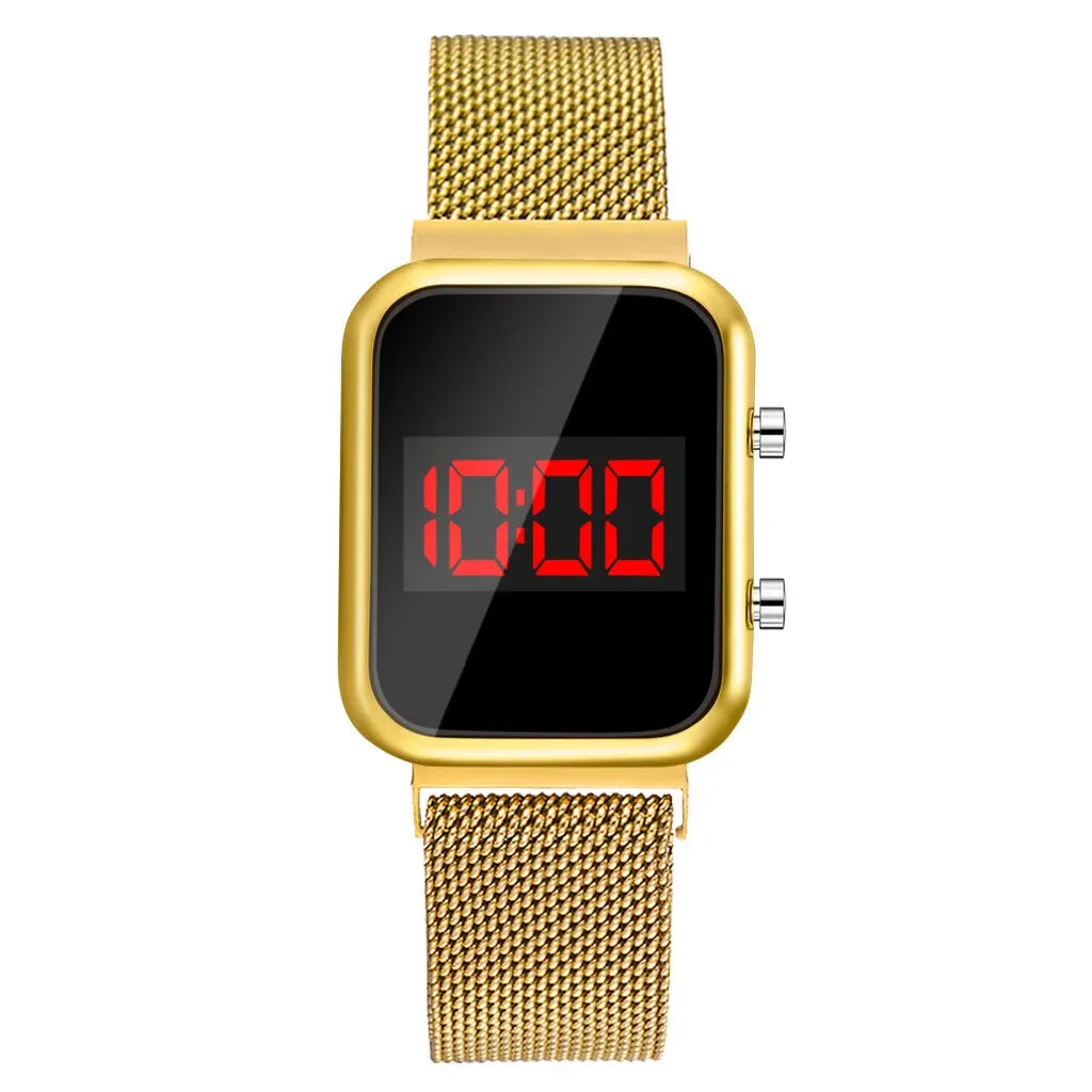 Fashion Rectangle Women LED Digital Watches Luxury Rose Gold Magnetic Mesh Band Electronic Wristwatches Ladies Clock Reloj Mujer