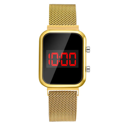 Fashion Rectangle Women LED Digital Watches Luxury Rose Gold Magnetic Mesh Band Electronic Wristwatches Ladies Clock Reloj Mujer