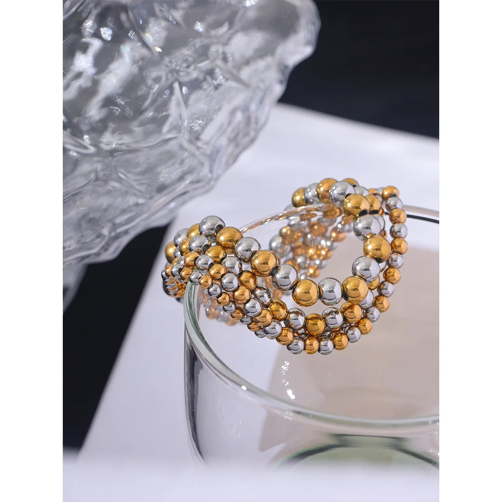 Yhpup 3/4/5/6 MM Stainless Steel Beads Daily Handmade Elastic Bracelet Bangle Waterproof Wrist Wholesale Gold Color Jewelry Men