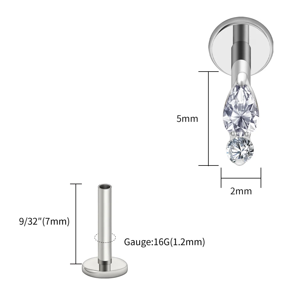Right Grand ASTM F136 Titanium Teardrop Opal Cartilage Earring 16G Tiny Round CZ Forward Helix Labret Stud Piercing Jewelry