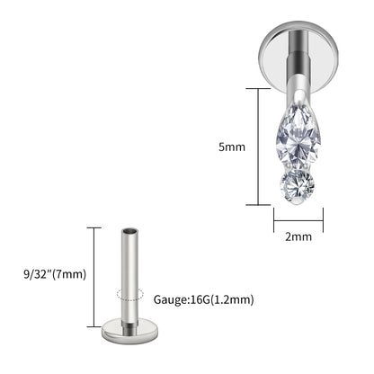 Right Grand ASTM F136 Titanium Teardrop Opal Cartilage Earring 16G Tiny Round CZ Forward Helix Labret Stud Piercing Jewelry